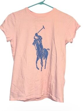 Polo Ralph Lauren Pink Polo Horse Graphic Tee Size XS Blue Logo